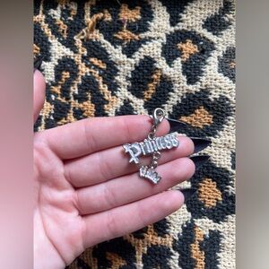 Silver 'Princess' Charm Pendant with Rhinestone Crown